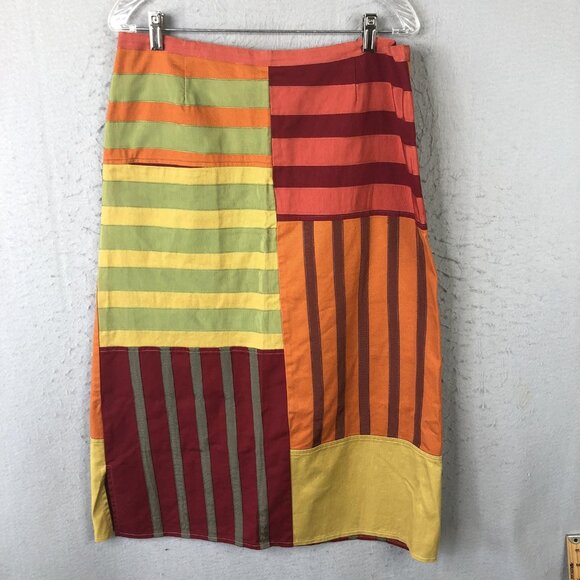 Reech by D.A.R. Skirt Womens Large Multicolor Striped Patchwork Midi Boho Cotton - Picture 1 of 15